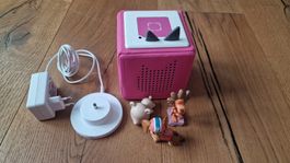 Toniebox pink mit neuem Akku, Akkukabel und mit Figuren
