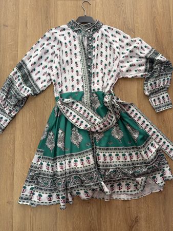 Damen Kleid mit Muster grün weiss mit Gürtel neuwertig