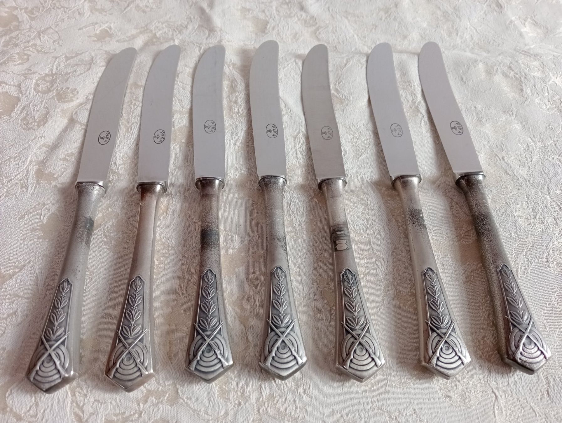 Besteck: 7 Messer 90/27 PEKA Schützengesellschaft Gewehre versilbert – Gebraucht aus Oberdorf BL von Barocki888
