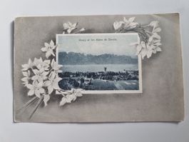 Carte postale ancienne Vevey vue Alpes de Savoie, 1908.