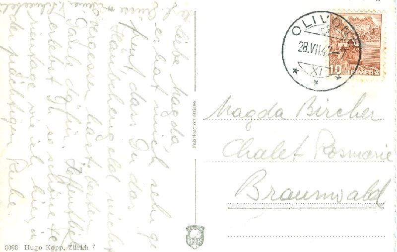 Cartoline postali: Olivone + 1947 – Usato da Emmenbrücke venduto da teestube 1