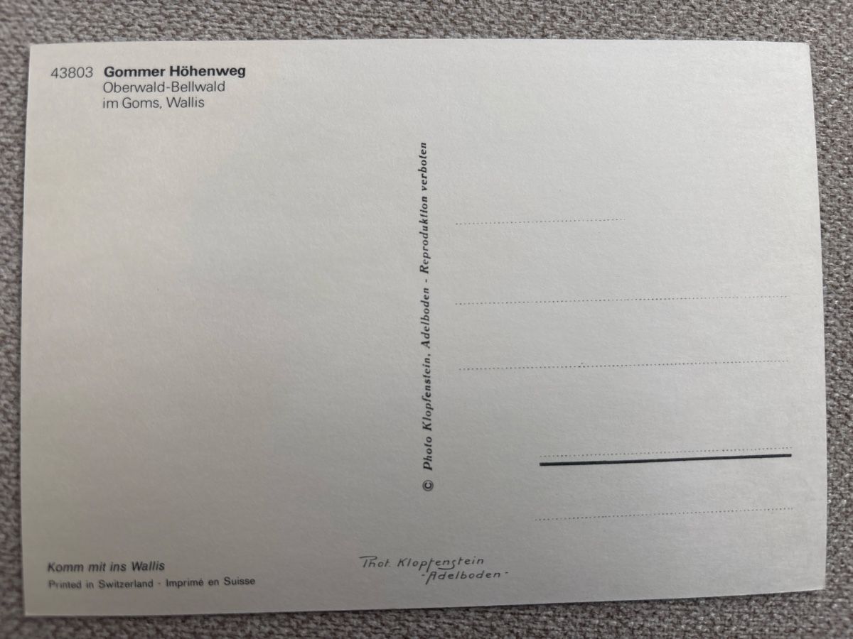 Cartoline postali: Alte Ansichtskarte Gommer Höhenweg Oberwald-Belwald Wallis – Nuovo (secondo la descrizione) da Termen venduto da rowi13 1