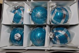 6 Christbaumkugeln Ø 8cm, Farbe Aqua - NEU