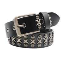 Schwarzer Biker Gürtel Leder Western-Schnalle Metall