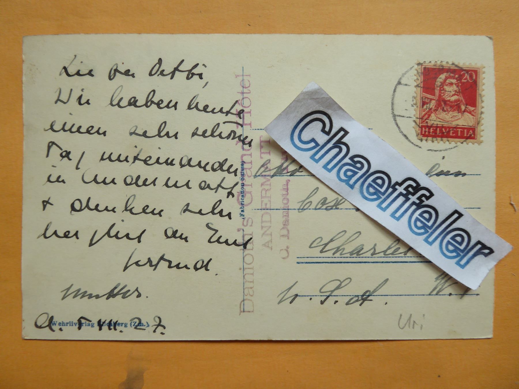 Cartoline postali: 28807 Andermatt, alte Kirche 1927 – Usato da Zürich venduto da Chaeffeler 1