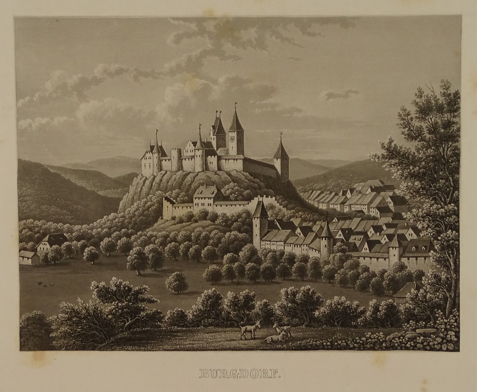Stiche: BURGDORF, AQUATINTA 1857 – Gebraucht aus Grüningen von Kartensammler