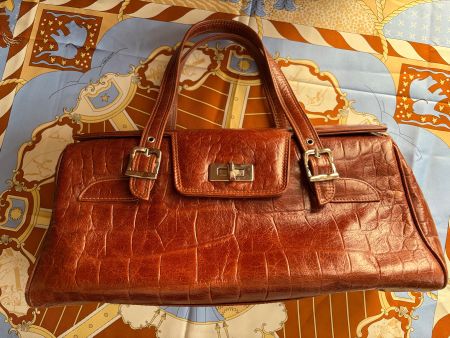 MODA VENETA East West Crocodile Flap Tasche  100% Leder
