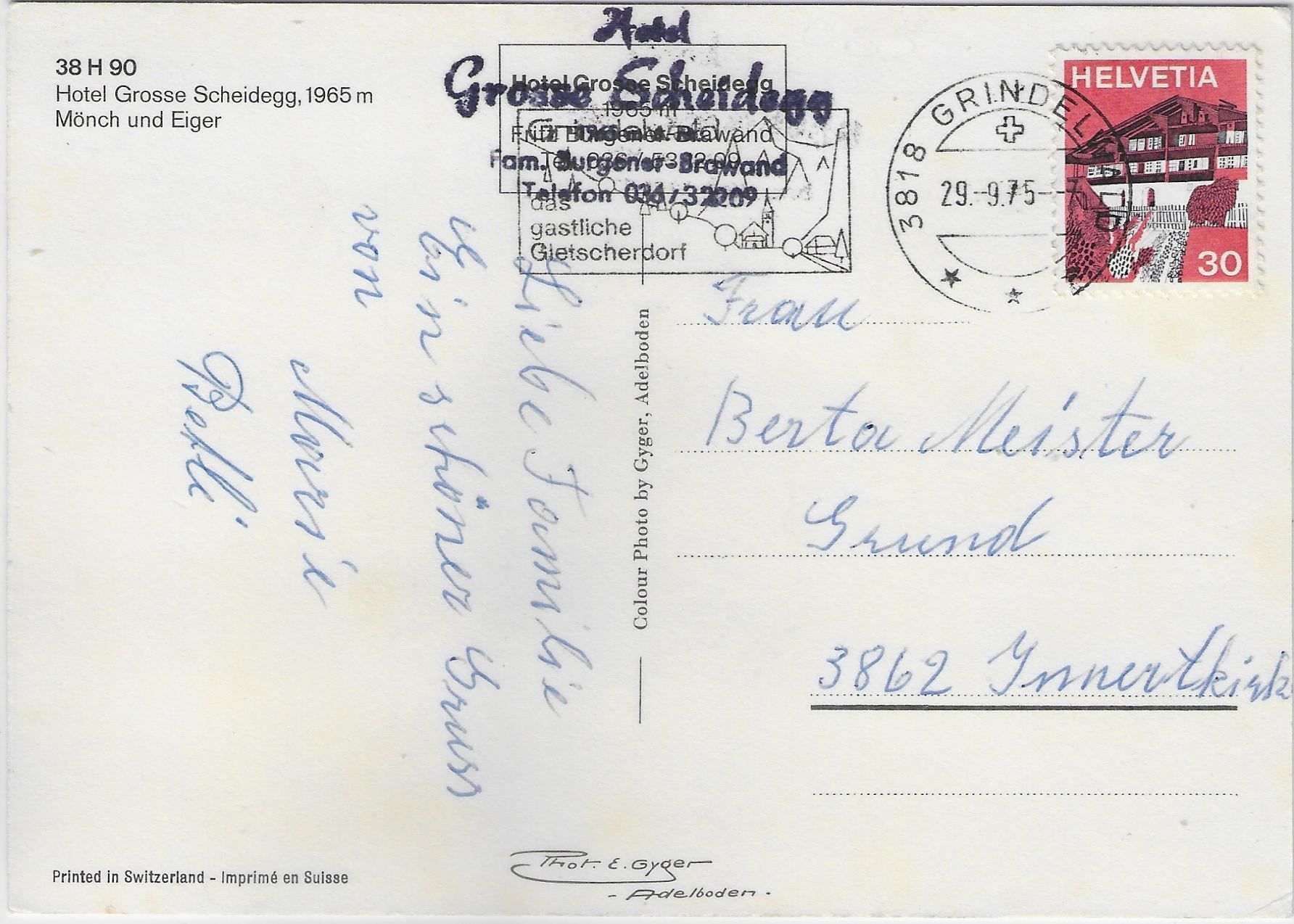 Cartes postales: Hotel Grosse Scheidegg - Grindelwald – Antique à Ettingen par Kartenplanet 1