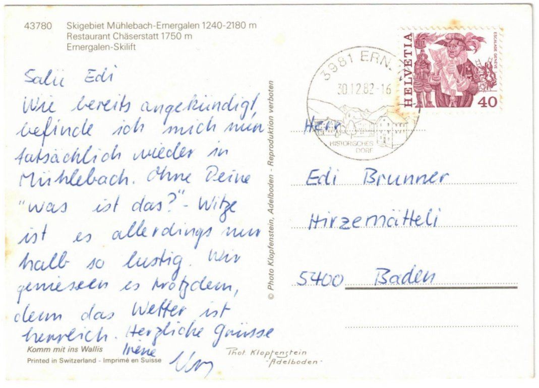 Cartoline postali: Ernen - 4 Bild AK Ernergalen – Usato da Binningen venduto da Mountainrider 1