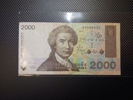 Kroatien 2000 Dinar Banknote.
