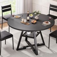 Runder-Esstisch 120x120x76cm Esszimmertisch mit Ablage Black