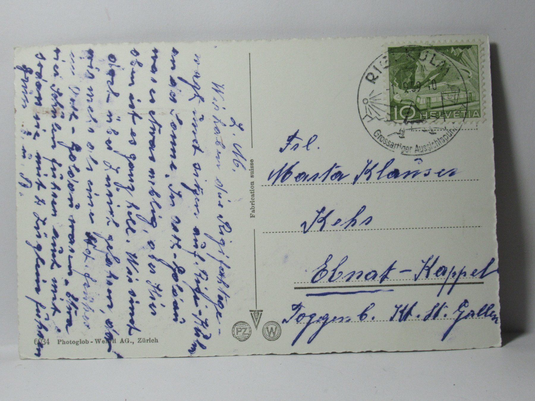 Cartoline postali: Rigi , Hotel , Bergbahn  1960 – Usato da Grenchen venduto da Bluemchen1900 3