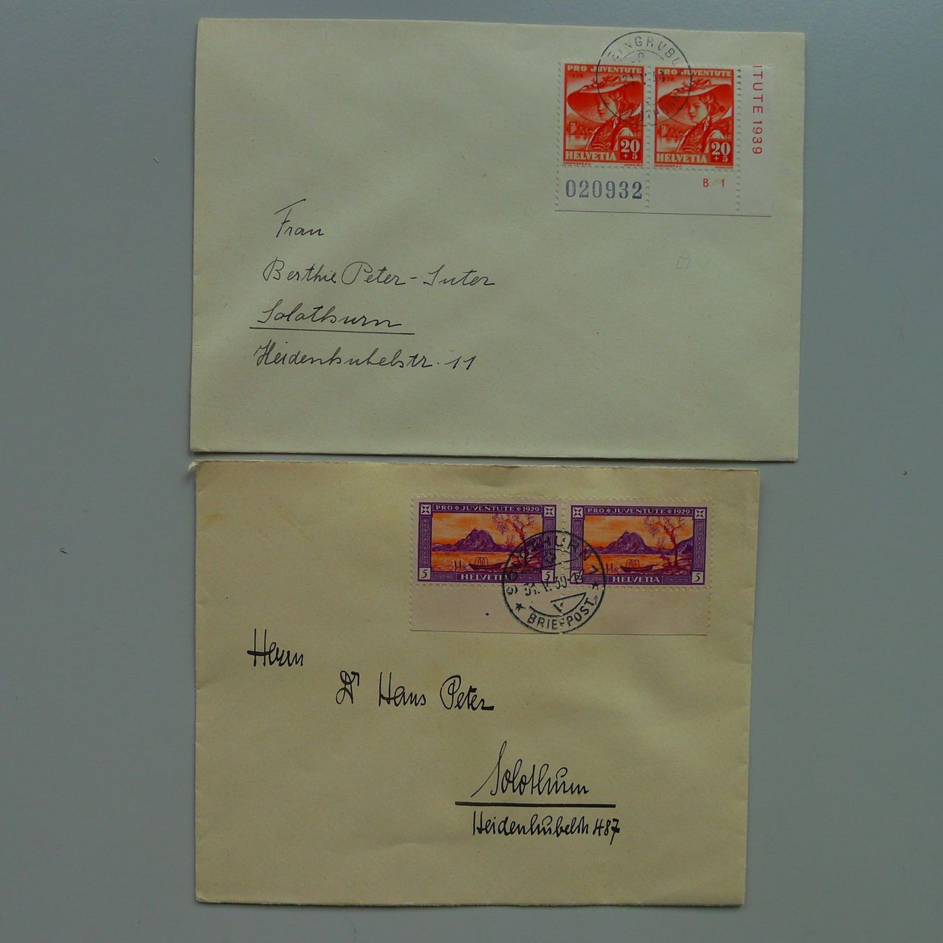 Tous les timbres: 1930-1957, 72 Briefe Pro Juventute mit Abarten v. SOLOTHURN. – D'occasion à Sursee par Luzernerraute 4
