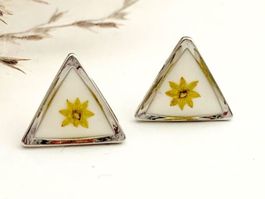 Echte Blüten Ohrstecker, dreieckige Ohrringe Blumen Neu