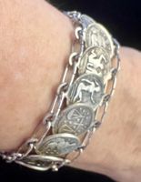 Bracelet Vintage 70s Zodiaque Double Face Métal Argenté