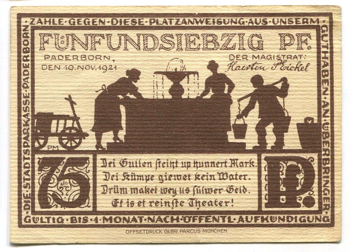 Banconote: Notgeld "75 Pfennig. Paderborn 1921" – Usato da Basel venduto da Butsch5