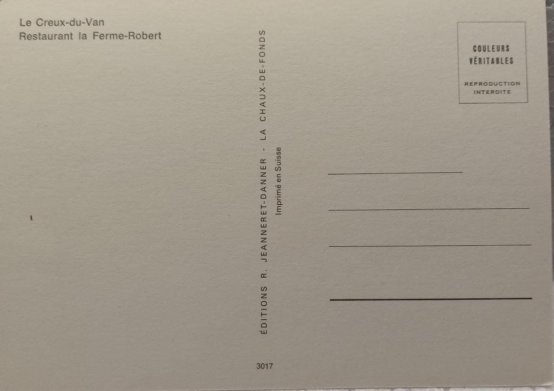 Cartoline postali: LE CREUX-DU-VAN  - Restaurant la Ferme Robert – Usato da Delémont venduto da Domdom1 1