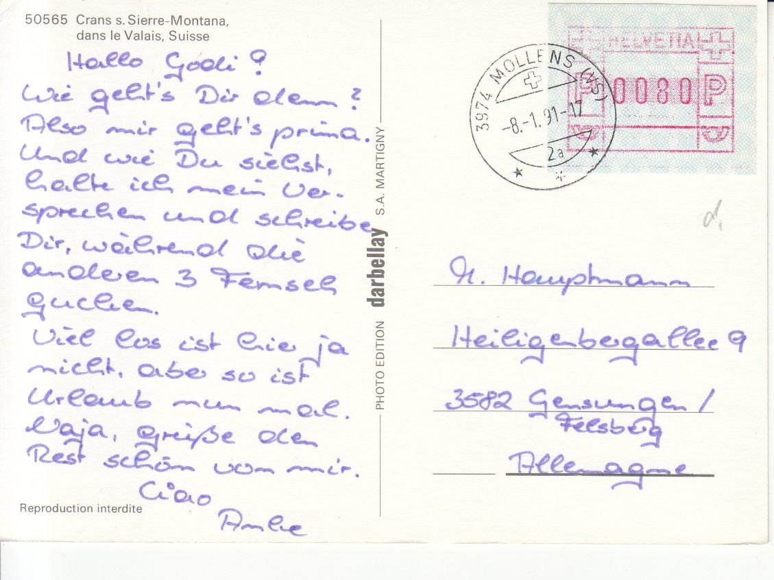 Cartoline postali: Crans Montana 1991 – Usato da Bürglen TG venduto da StampGraf 1