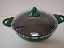 Pyrex Pfanne, Bratpfanne mit Glasdeckel grün beschichtet