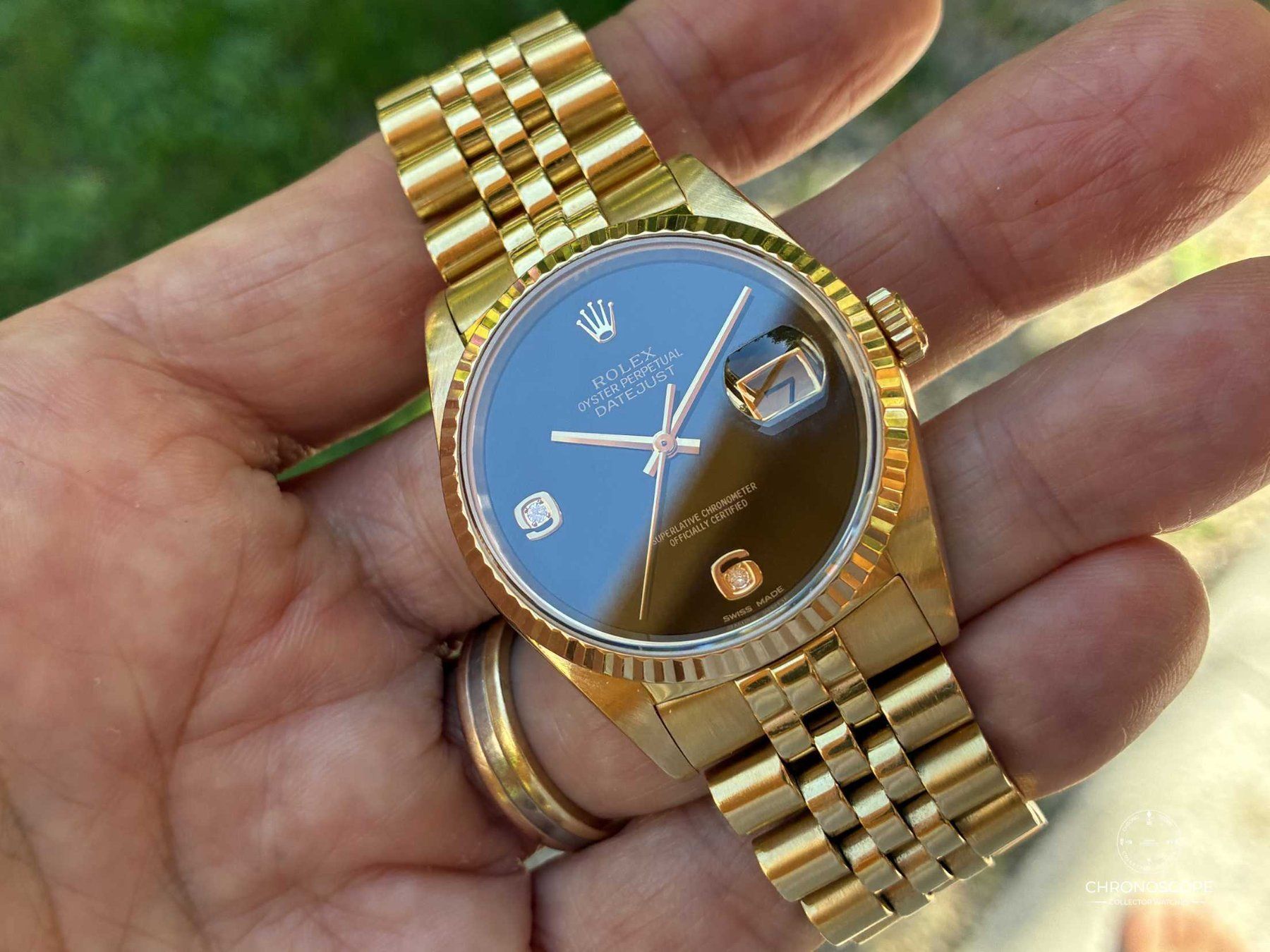 Rolex Orologi: Yellow Gold Rolex Datejust Reference 16238 Onyx Dial – Usato da Luzern venduto da ChronoScope6004 6