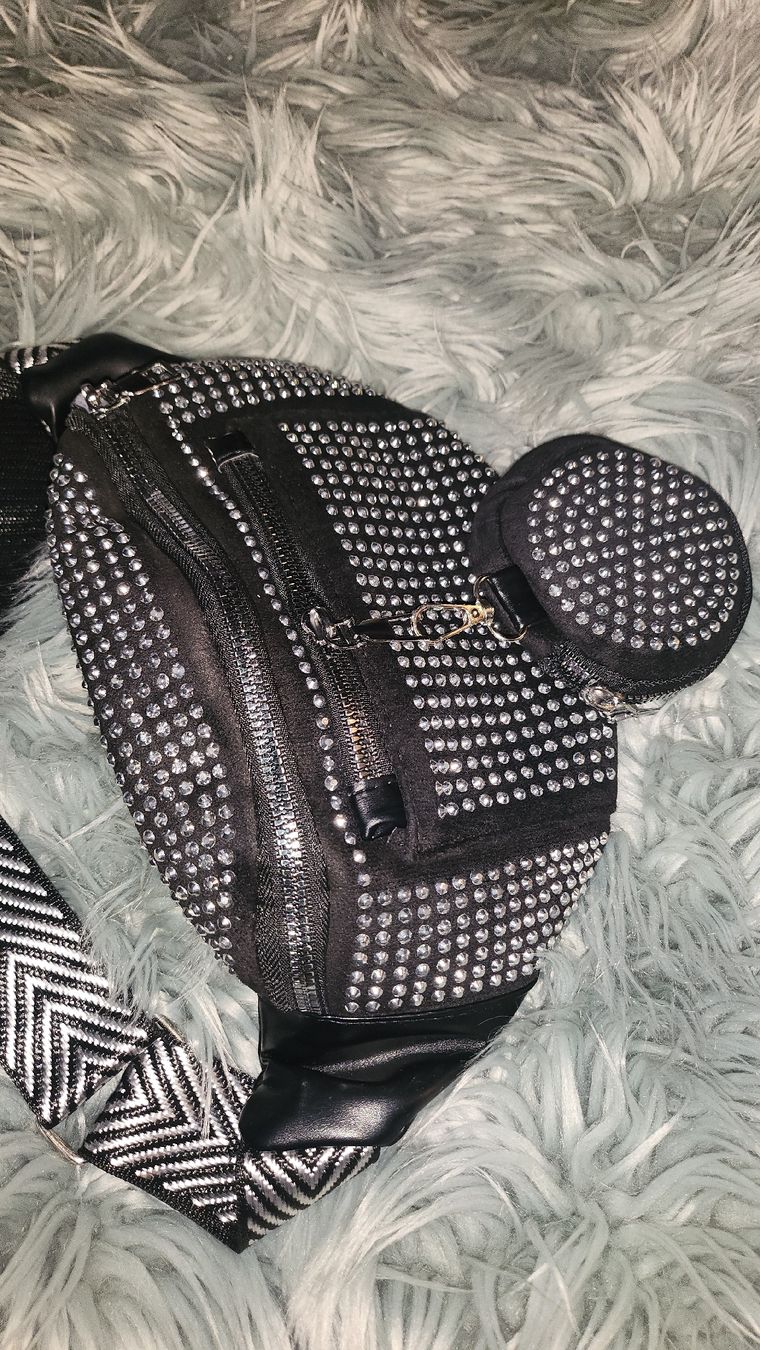 Leki Borse da donna: Schwarze Bauchtasche mit Strasssteinen NEU! – Nuovo e nell'imballaggio originale da Kreuzlingen venduto da Kissriri