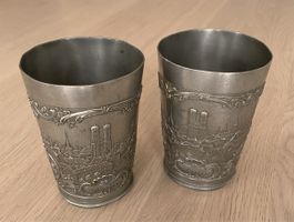 2 antike Münchner Bierbecher aus Zinn