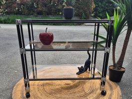 Étagère,  table, chariot bar sur roulettes années 1980