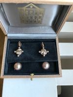 Ohrringe18 Karat Roségold, goldener Südseeperle u. Diamanten