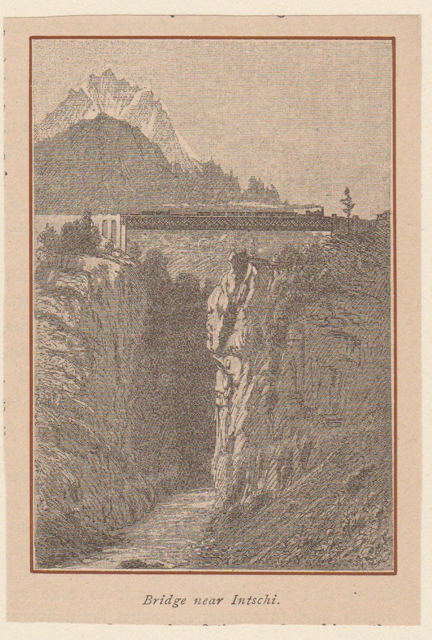 Posters & Illustrations: Intschi  UR   :   altes Bild mit Eisenbahn über Brücke – D'occasion à Vitznau par Mina60