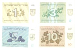 Litauen 0.10 - 100 Talonas 1991 P29 - 38  10 Noten  UNC