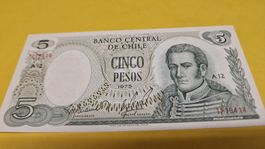 Seltene Chile 5 Pesos Banknote von 1975,