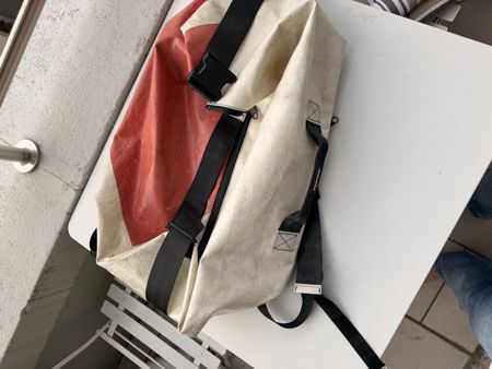 Voyager travelling backpack by Freitag (red & white)