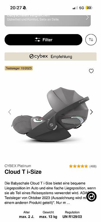 Sièges auto: Cybex Platinum Cloud Babyschale – D'occasion à St. Gallen par lid_cc7q 3