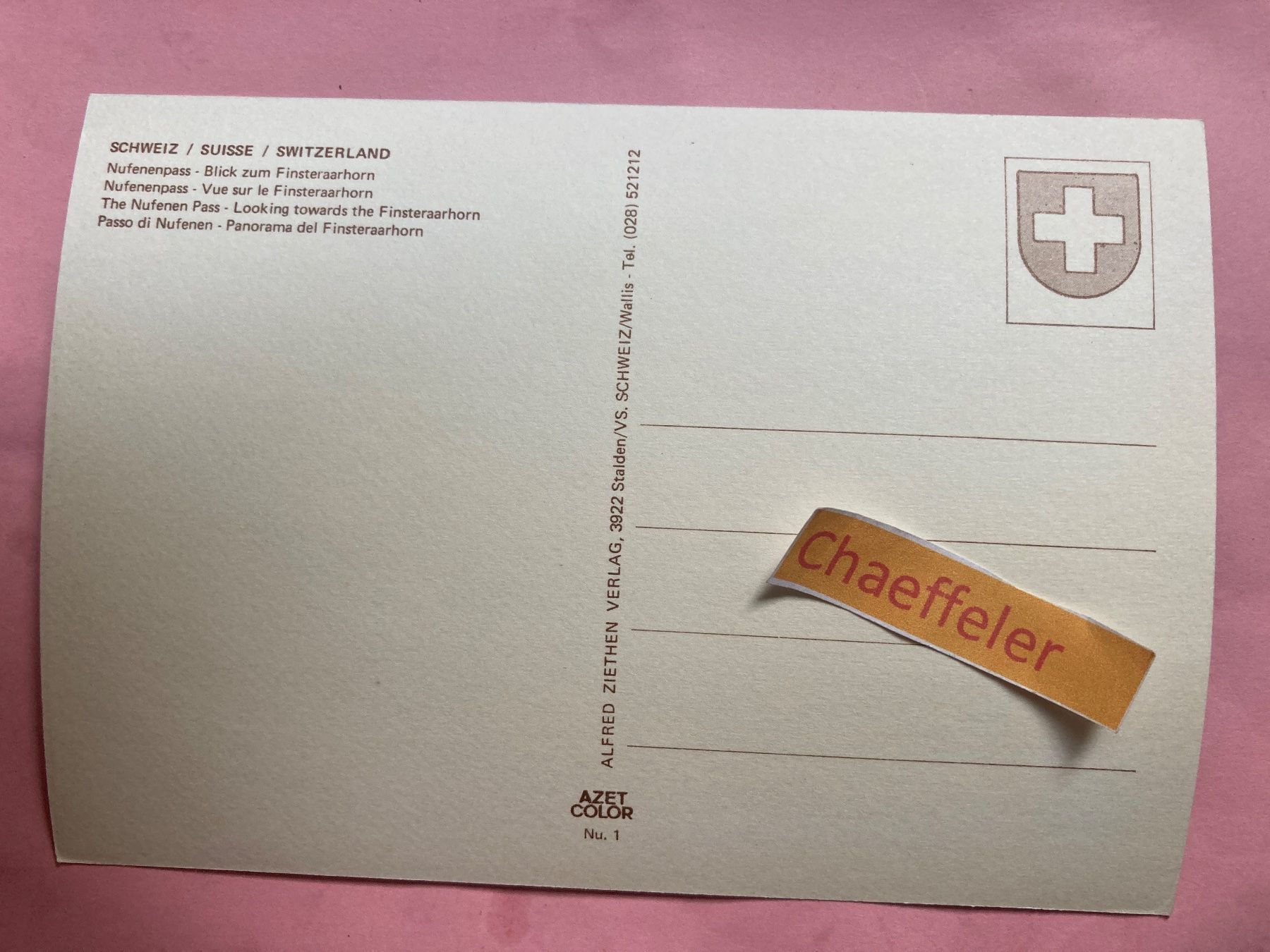 Cartoline postali: Nufenenpass – Usato da Zürich venduto da Chaeffeler 1