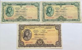 2 x 1 Pfund und 1 x 5 Pfund Banknoten aus IRELAND von 1965