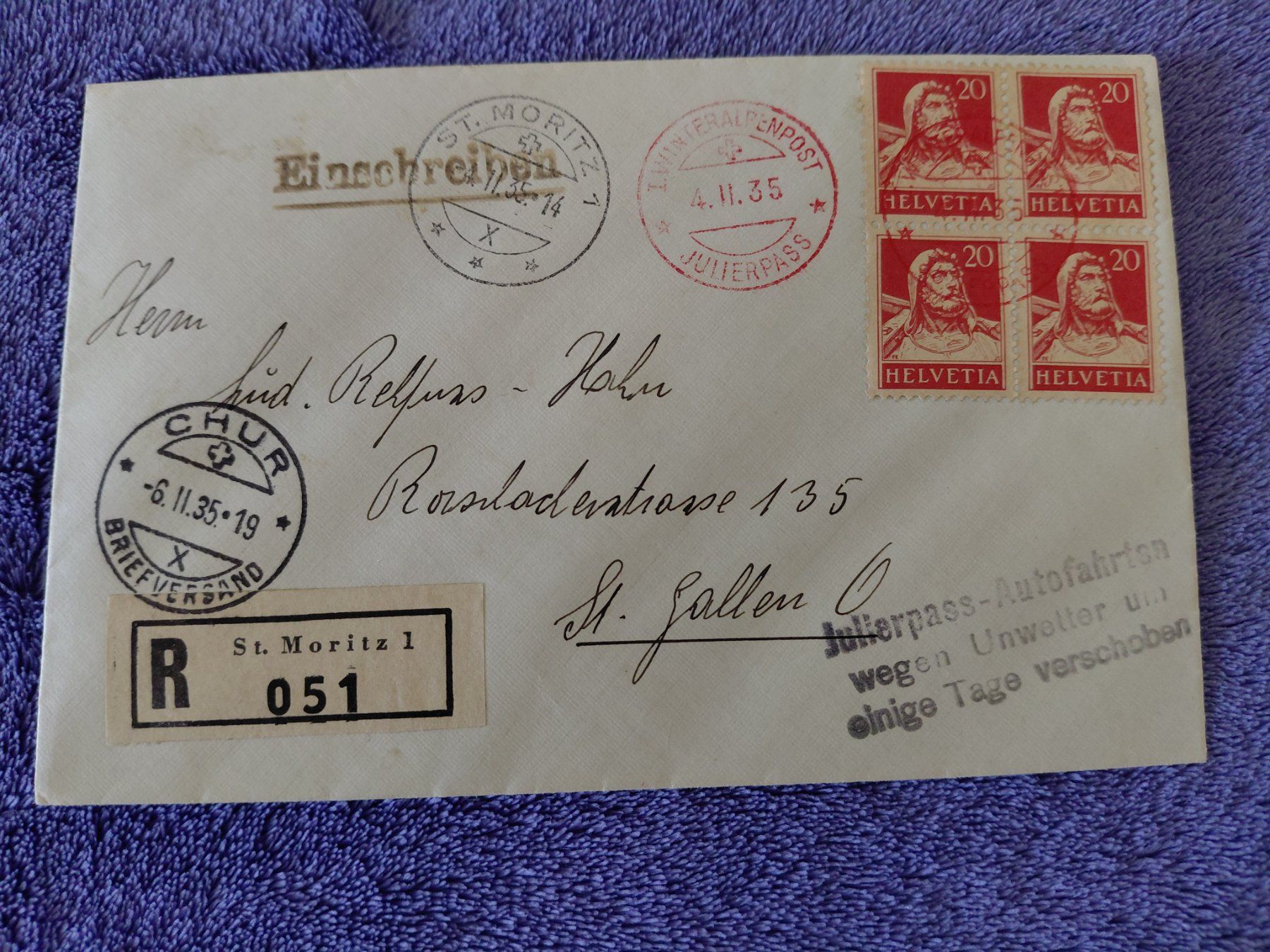 Alle Briefmarken: Superbrief Julierpost  1935 – Gebraucht aus Horw von Onurb008