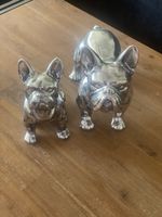 Zwei Deko Hunde Französische Bulldogge silberfarben