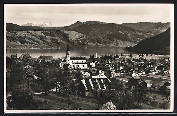 Cartoline postali: Unterägeri, Panoramablick auf den Ort – Usato da Berlin venduto da bartko-reher