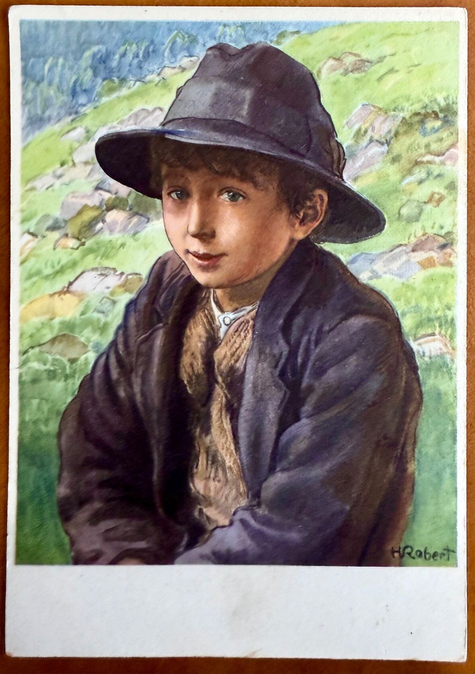 Cartoline postali: AK Valais: Petit chevrier - 1945 - Peintre: H. Robert – Usato da Lutry venduto da Ediego