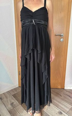 schwarzes Abendkleid / Galakleid mit Brosche, Gr. 36/S