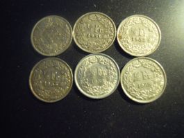 6 x 1/2 Fr. Silber gemäss Beschrieb