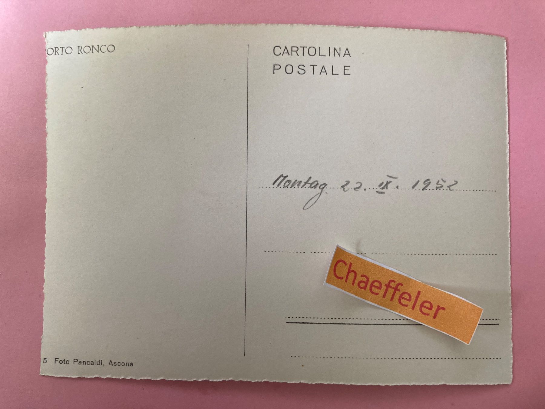 Cartoline postali: 1952 Ronco – Usato da Zürich venduto da Chaeffeler 1