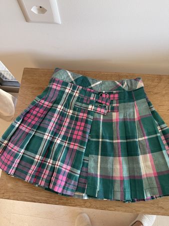 Benetton Plaid Skirt Green Pink Size 130