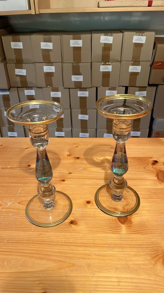 Portacandele: Stilvolle Glas Kerzenständer mit Goldrand – Usato da Fischenthal venduto da luc_82dg
