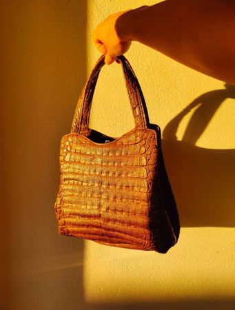 Vintage Brown Mock Croc Tote Bag