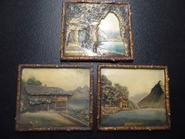 3 antike Bilder/Reliefs Oskar Gladenbeck signiert.3D Kt.Uri