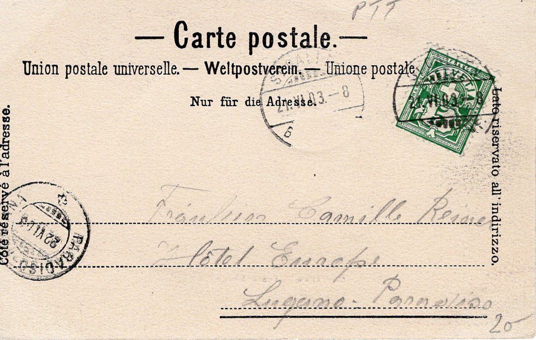 Cartoline postali: St. Gallen alte Post 1903. Rechts Gaiserbahn. – Usato da St. Gallen venduto da Epu 1