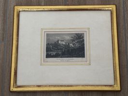 Stich mit Rahmen Grüningen (vue du Château Grüningen) 1838