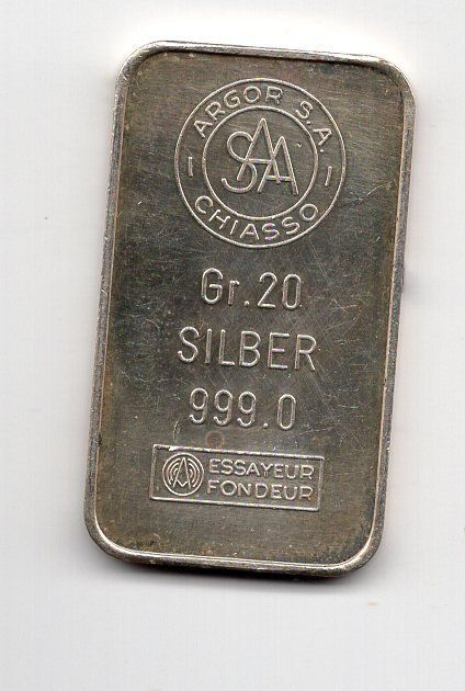 Metalli preziosi: (1099) Silberbarren 20 g, Argor, stgl – Usato da Rüthi (Rheintal) venduto da erdnuessli1