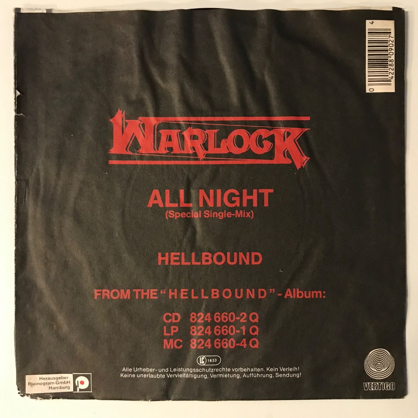 Dischi in vinile: Warlock - All Night/Hellbound – Usato da Aesch BL venduto da BlueMusicRecords 1